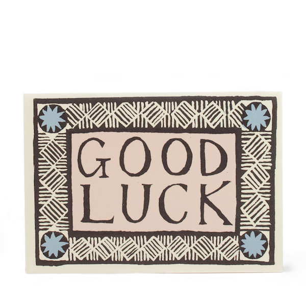 Card Good Luck Coffee, Pink and Sky Blue