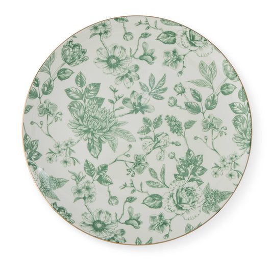 10.5" Dahlia Toile Gold Rim Dinner Plate - Serene Pine