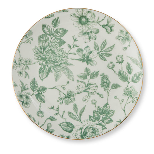 8" Dahlia Toile Gold Rim Salad Plate - Serene Pine