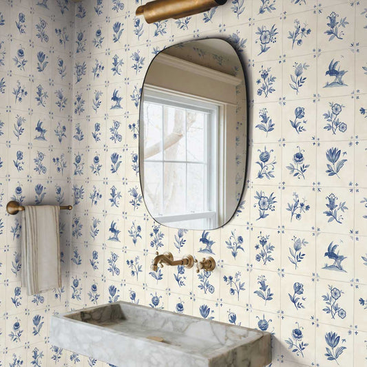 Azulejo Tile Blue Peel and Stick Wallpaper, 28 sq. ft.