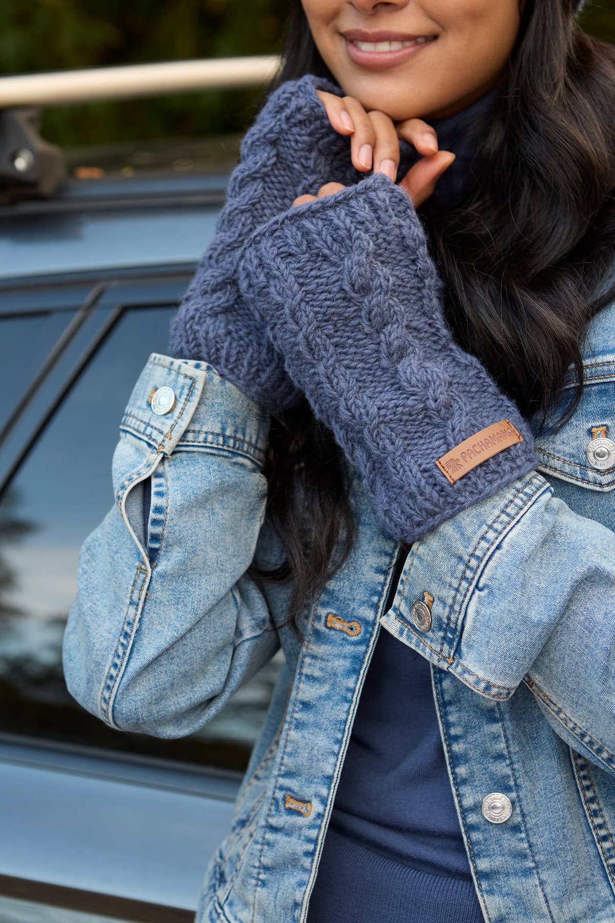 Chamonix - Cable Knit Fleece Lined Wool Fingerless Gloves