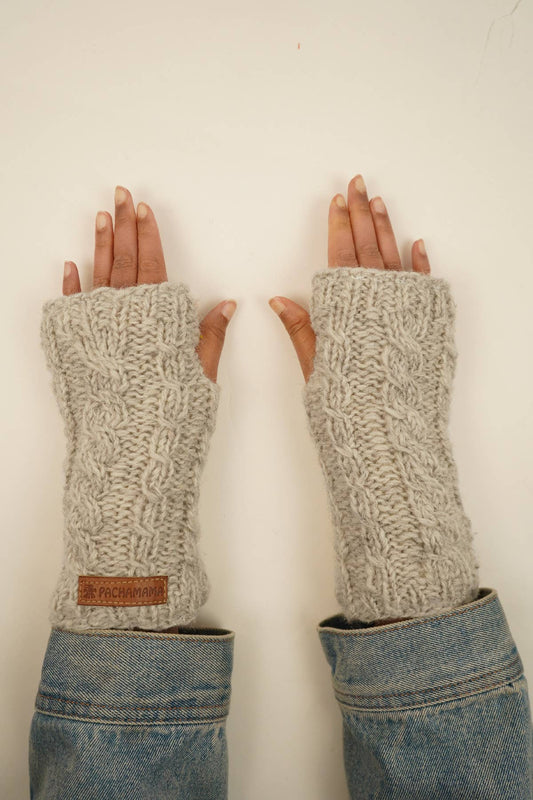 Chamonix - Cable Knit Sherpa Lined Wool Fingerless Gloves