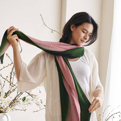 Iris Kiwi Cashmere Merino Handwoven Modern Artisanal Scarf