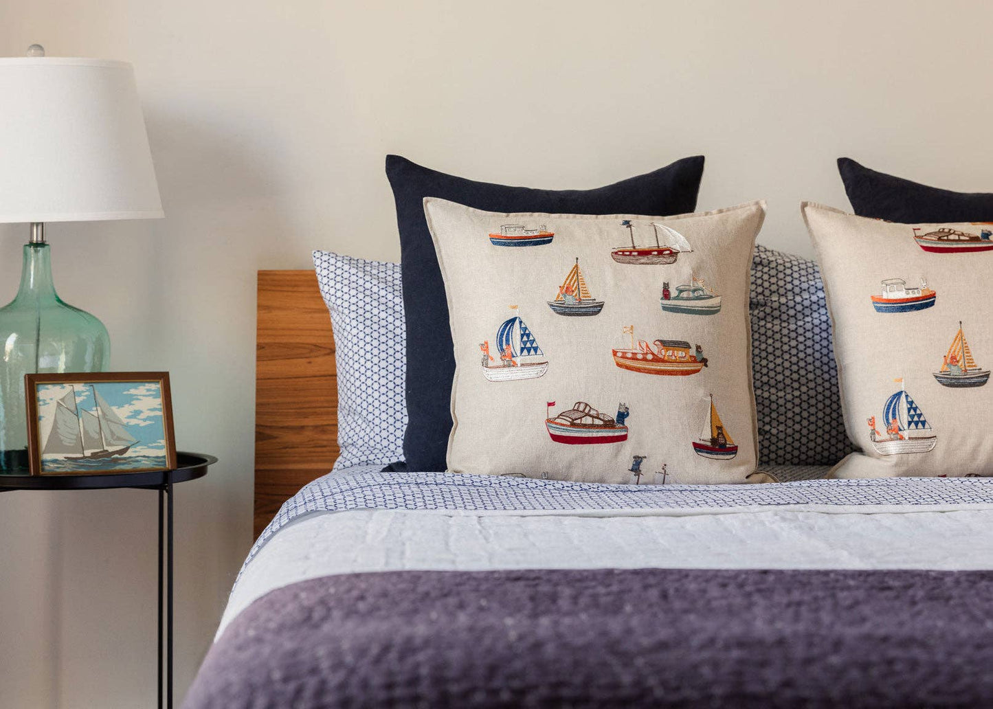 Boats Pattern Pillow - Embroidered