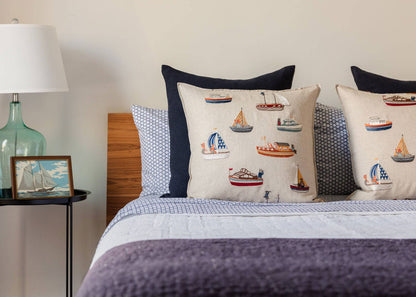 Boats Pattern Pillow - Embroidered