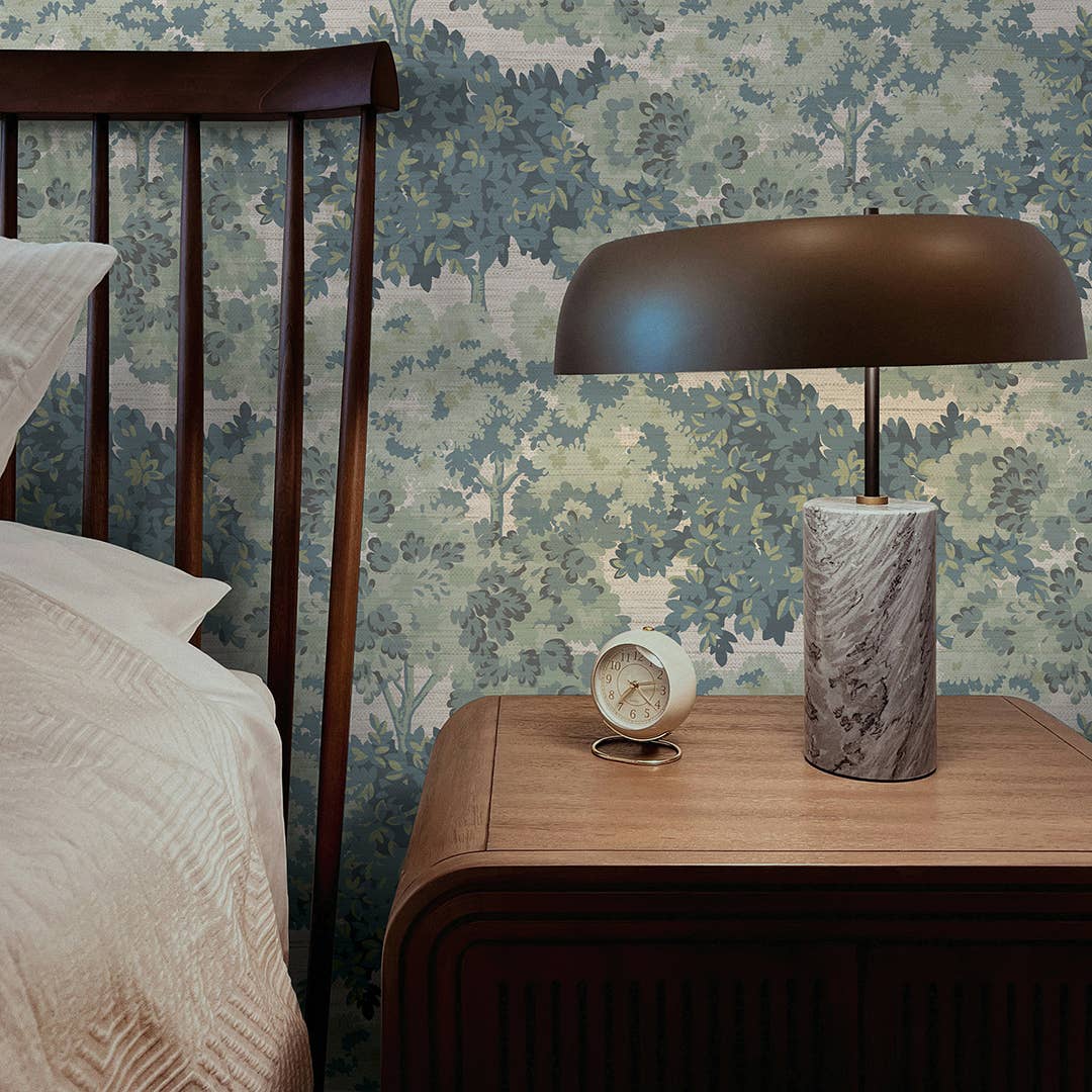 Canopy Toile Faux Grasscoth P+S Wallpaper Green, 28 sqft
