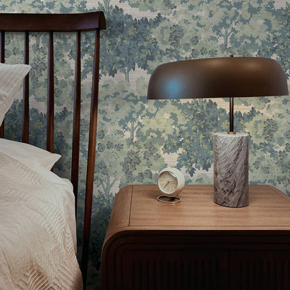 Canopy Toile Faux Grasscoth P+S Wallpaper Green, 28 sqft
