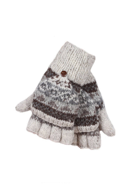 Classic Fair Isle Knit Fingerless Glove Mitts Natural Wool