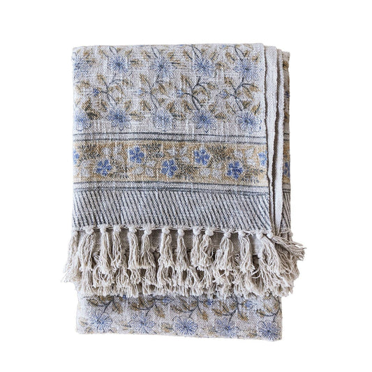 Handloom Cotton Throw - Multicolor Block Print