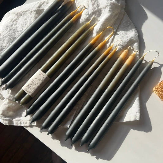 Beeswax tapers Indigo dyed