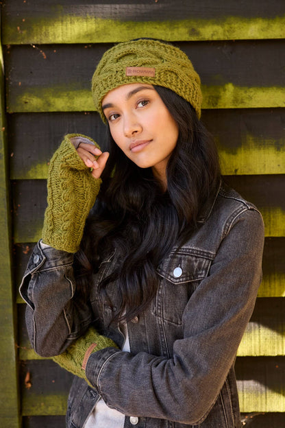 Chamonix - Cable Knit Fleece Lined Wool Fingerless Gloves