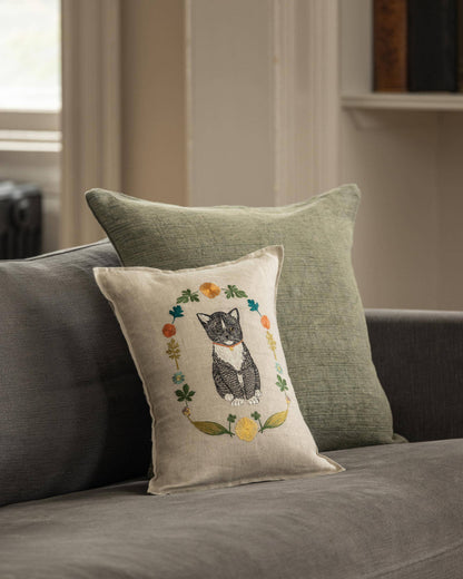 Kitten Cameo Pillow - Embroidered