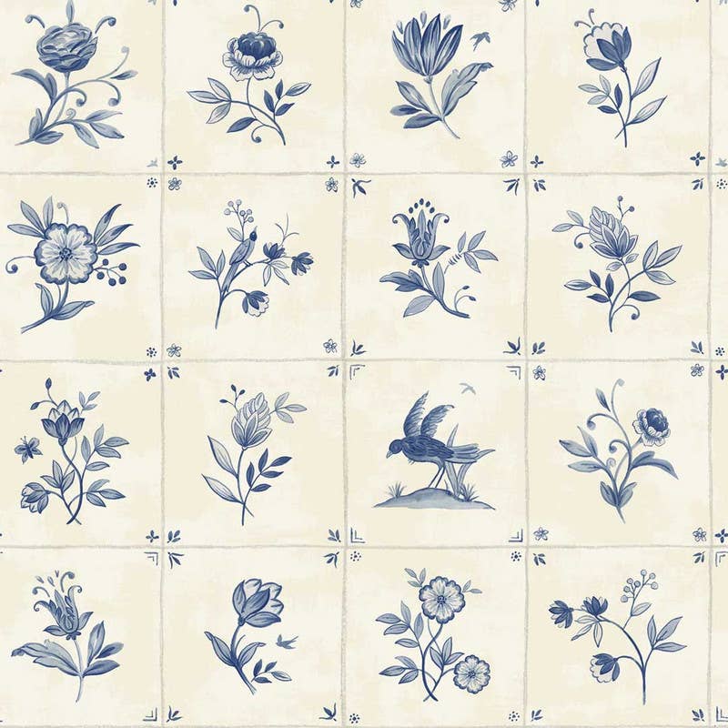 Azulejo Tile Blue Peel and Stick Wallpaper, 28 sq. ft.