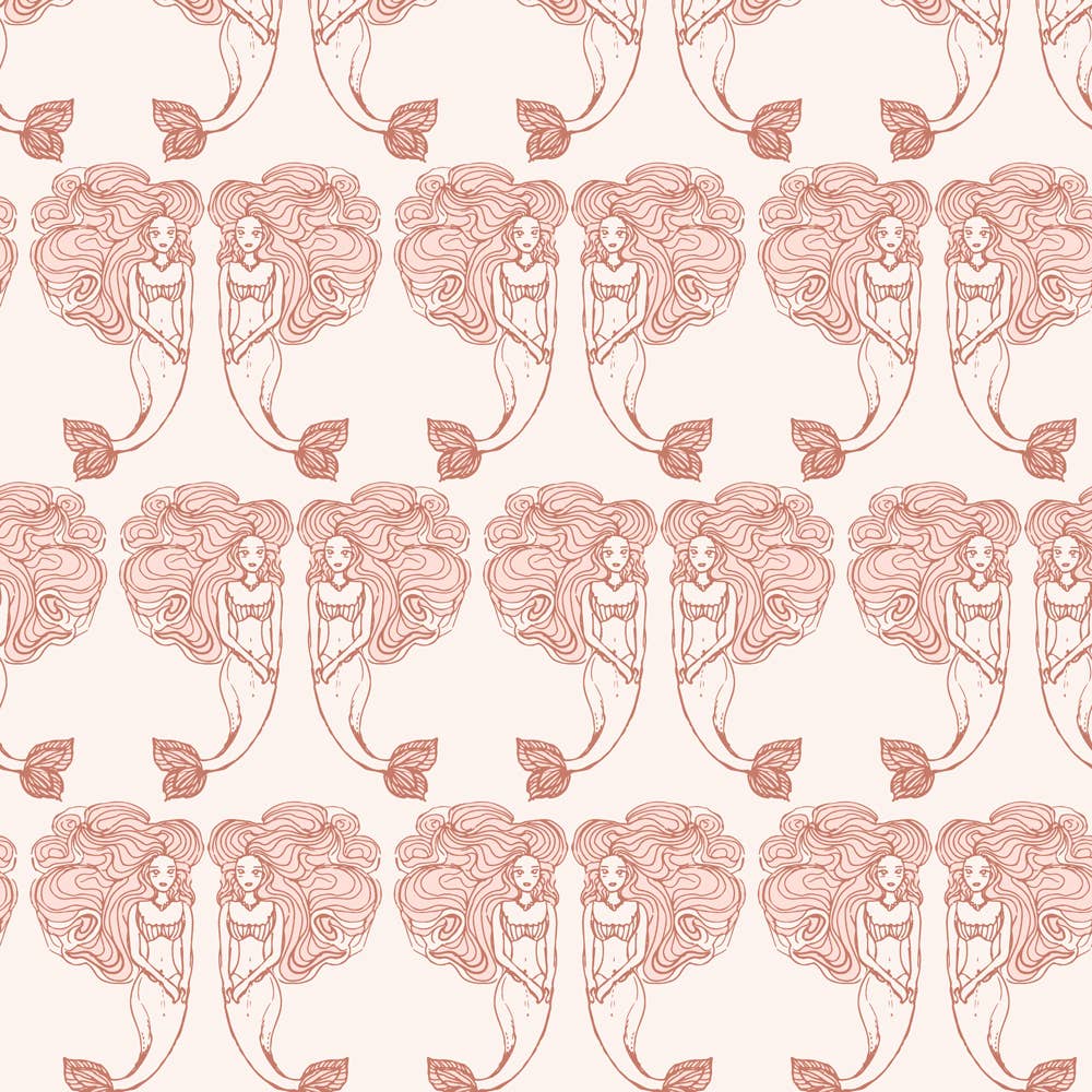 Block Print Mermaids Coral P&S Wallpaper, 28 sq. ft.
