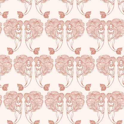 Block Print Mermaids Coral P&S Wallpaper, 28 sq. ft.