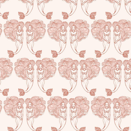 Block Print Mermaids Coral P&S Wallpaper, 28 sq. ft.