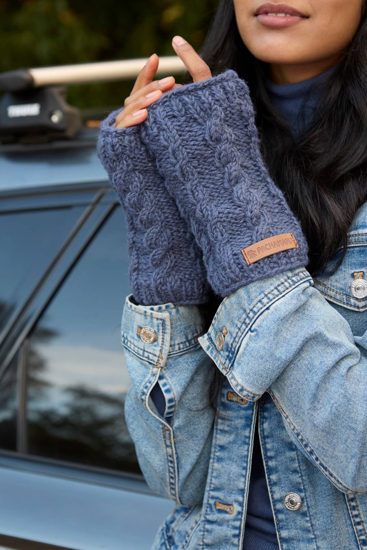 Chamonix - Cable Knit Fleece Lined Wool Fingerless Gloves