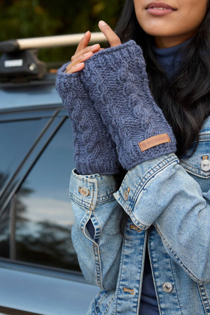 Chamonix - Cable Knit Fleece Lined Wool Fingerless Gloves