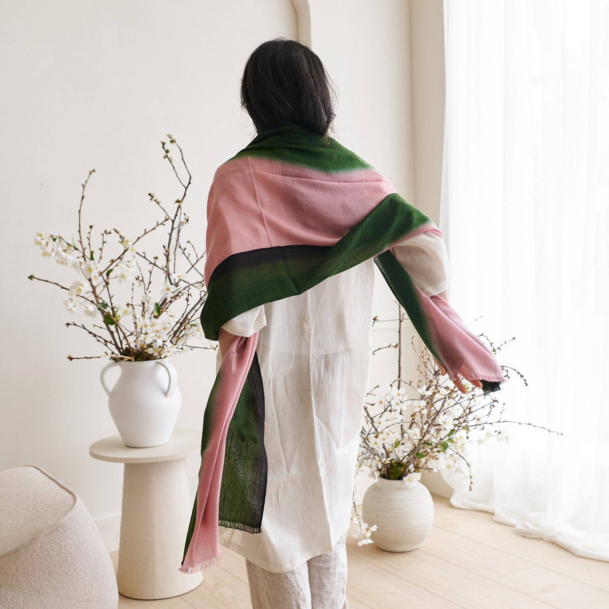 Iris Kiwi Cashmere Merino Handwoven Modern Artisanal Scarf