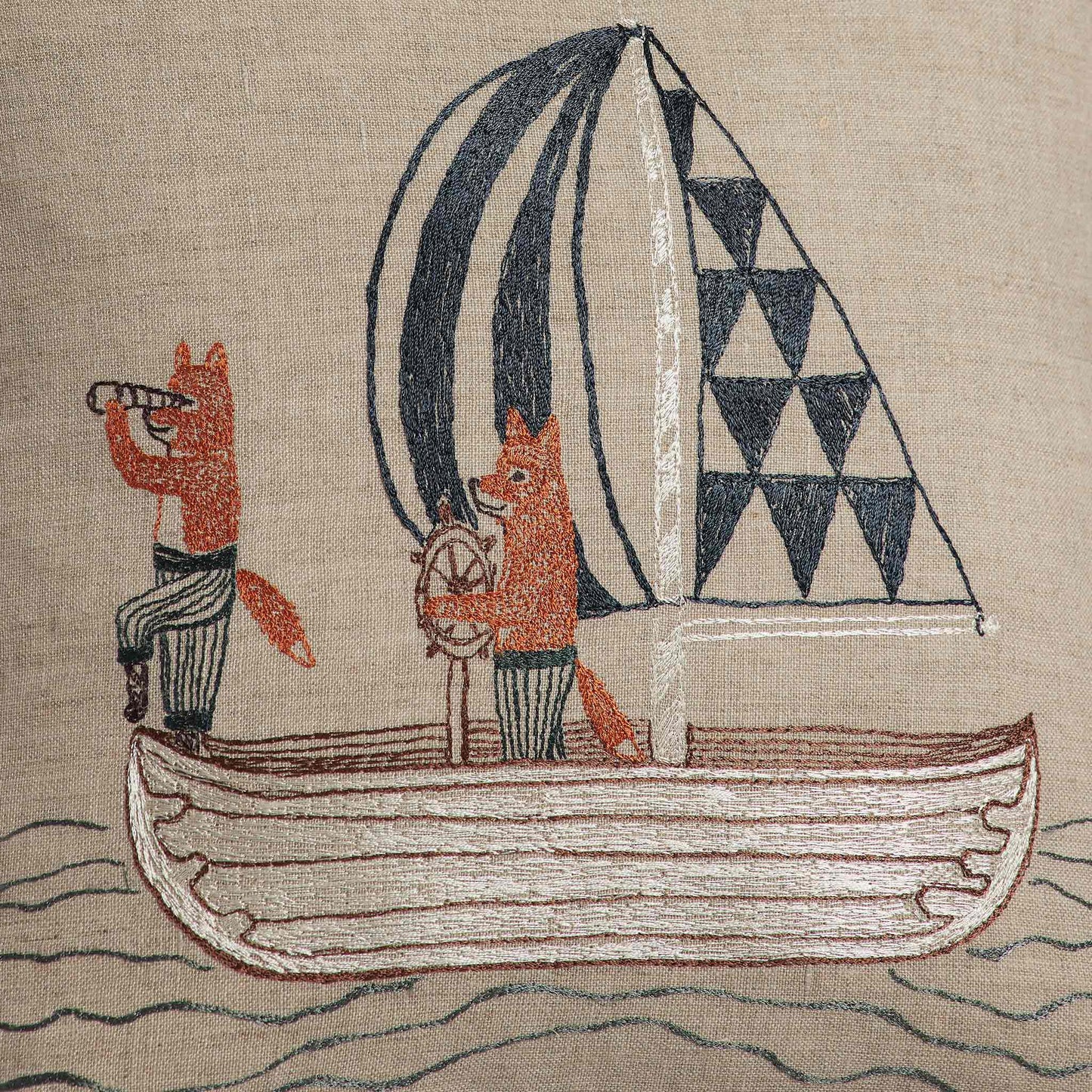 Sailing Foxes Pillow - Embroidered