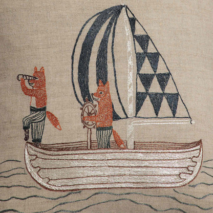 Sailing Foxes Pillow - Embroidered