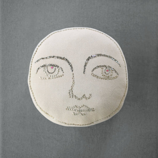 Full Moon Face Pillow- Handmade, Cotton-filled Cushion