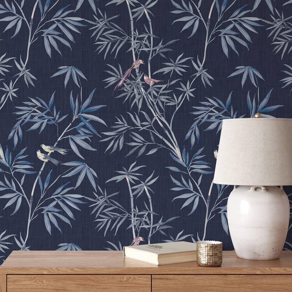 Bamboo Chinoiserie Nightfall P&S Wallpaper, 28 sq. ft.