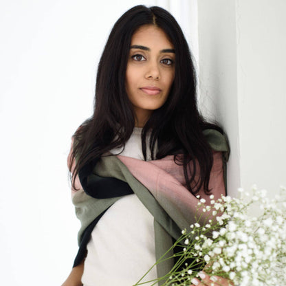 Iris Kiwi Cashmere Merino Handwoven Modern Artisanal Scarf