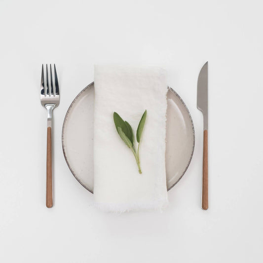 Off-White Linen Napkins with Fringes - Set of 2