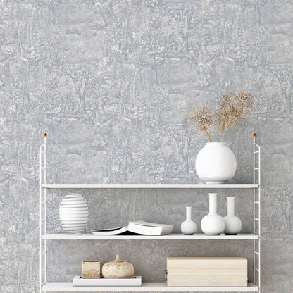 Jungle Toile Blue Peel and Stick Wallpaper, 28 sq. ft.
