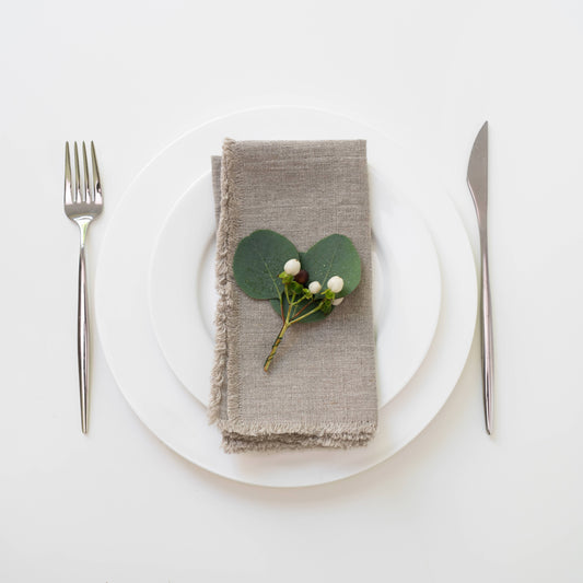 Natural Linen Napkins with Fringes - Set of 2