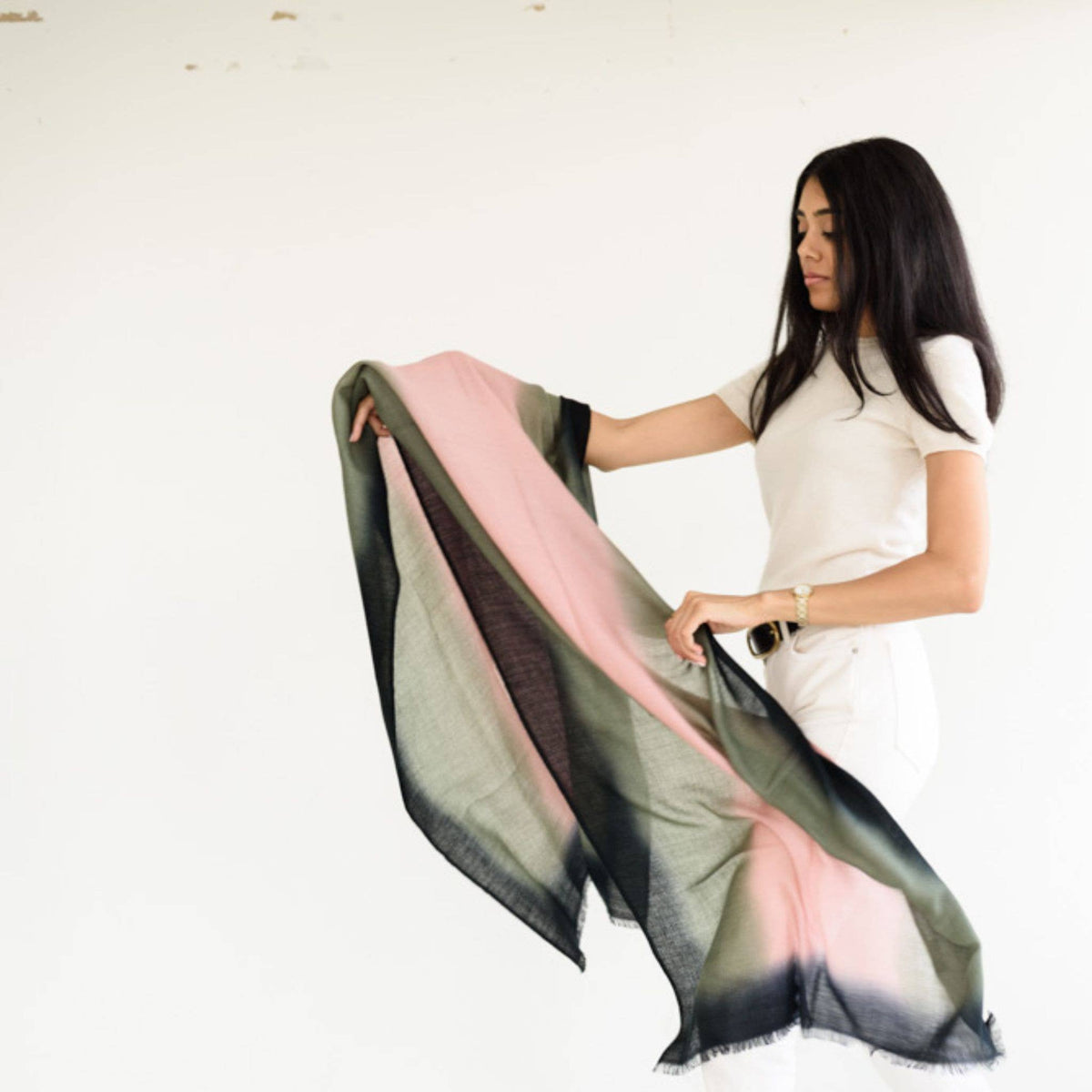 Iris Kiwi Cashmere Merino Handwoven Modern Artisanal Scarf