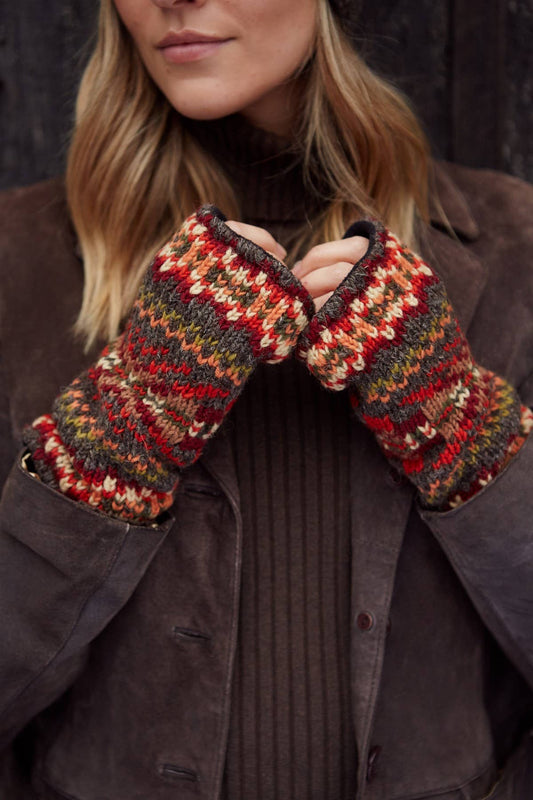 Women's Knitted Earthy Fair Isle Handwarmers