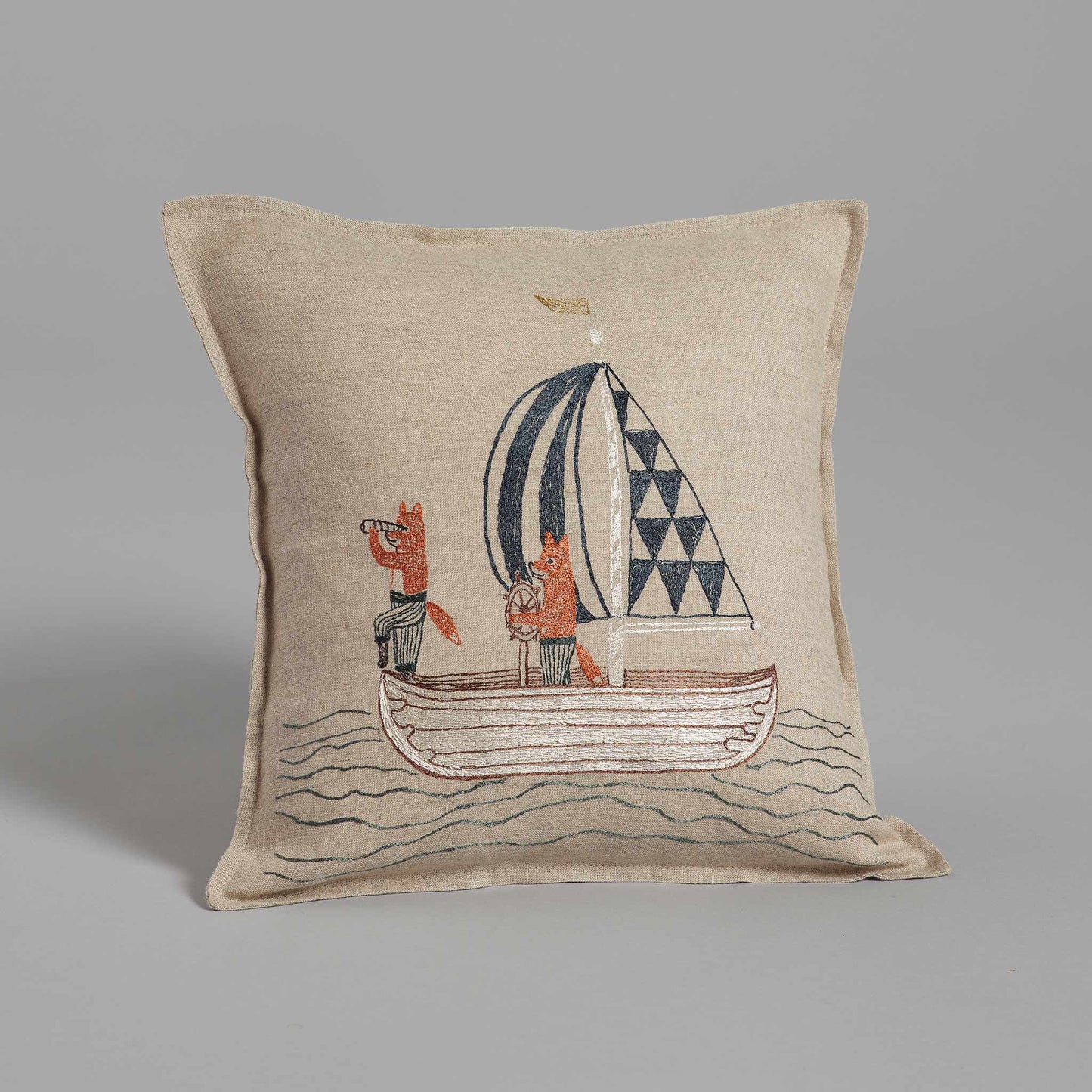 Sailing Foxes Pillow - Embroidered