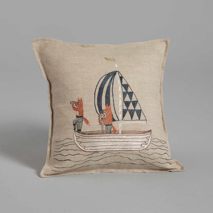 Sailing Foxes Pillow - Embroidered