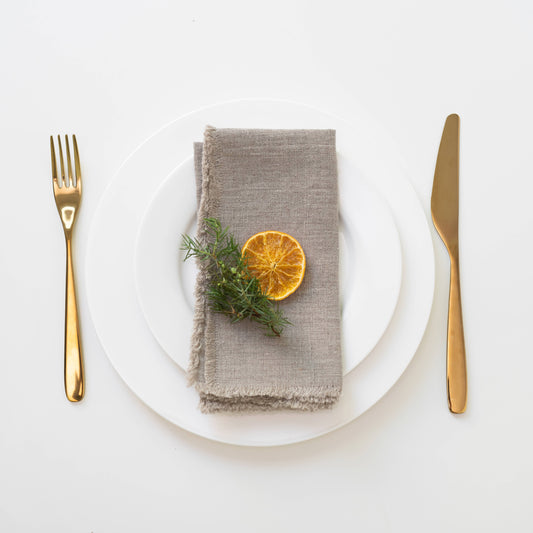 Natural Linen Napkins with Fringes - Set of 2