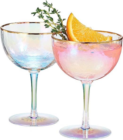 Lustered Iridescent Hammered Coupe Glasse
