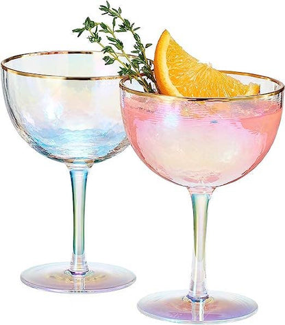 Lustered Iridescent Hammered Coupe Glasse