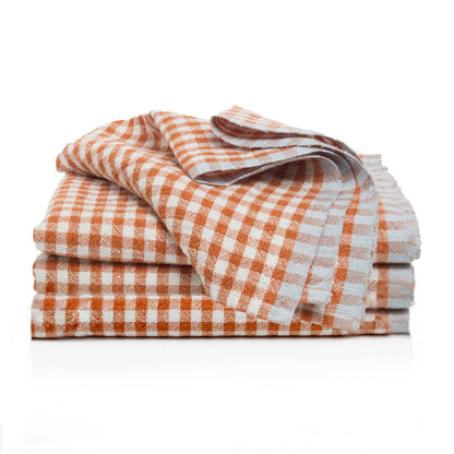 Two-Tone Gingham Cognac/Blue Napkins 20x20 - Set of 4