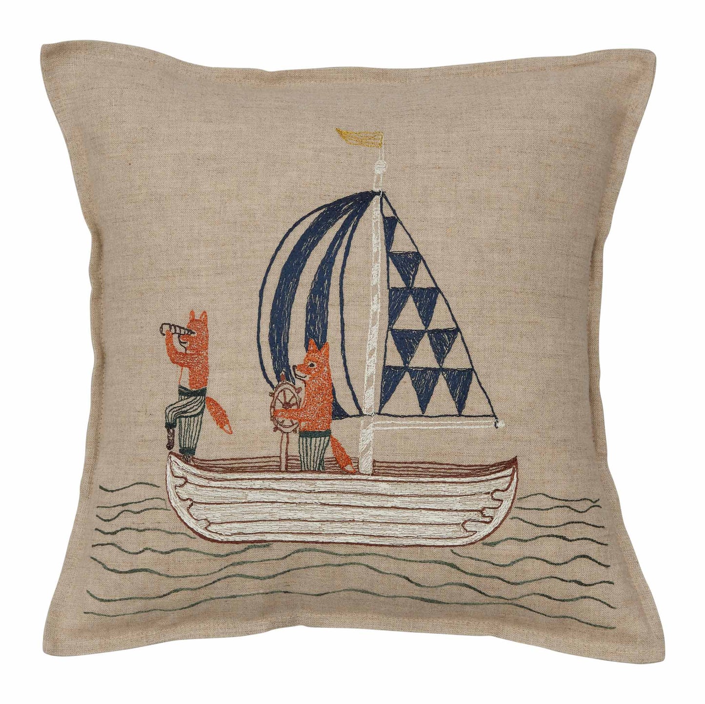 Sailing Foxes Pillow - Embroidered