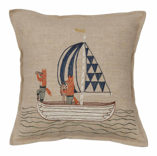 Sailing Foxes Pillow - Embroidered