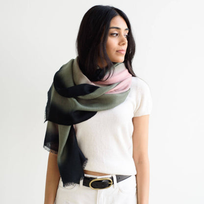 Iris Kiwi Cashmere Merino Handwoven Modern Artisanal Scarf