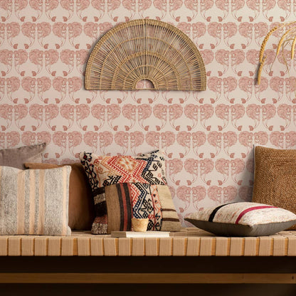 Block Print Mermaids Coral P&S Wallpaper, 28 sq. ft.