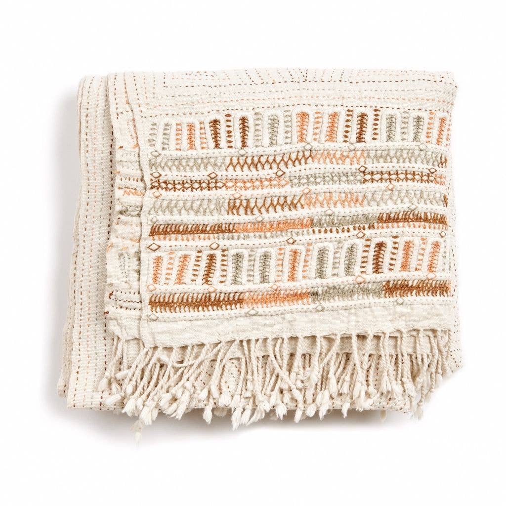 Unah Coral Organic Cotton Hand Embroidered Handloom Throw