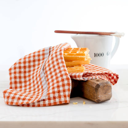 Two-Tone Gingham Cognac/Blue Napkins 20x20 - Set of 4