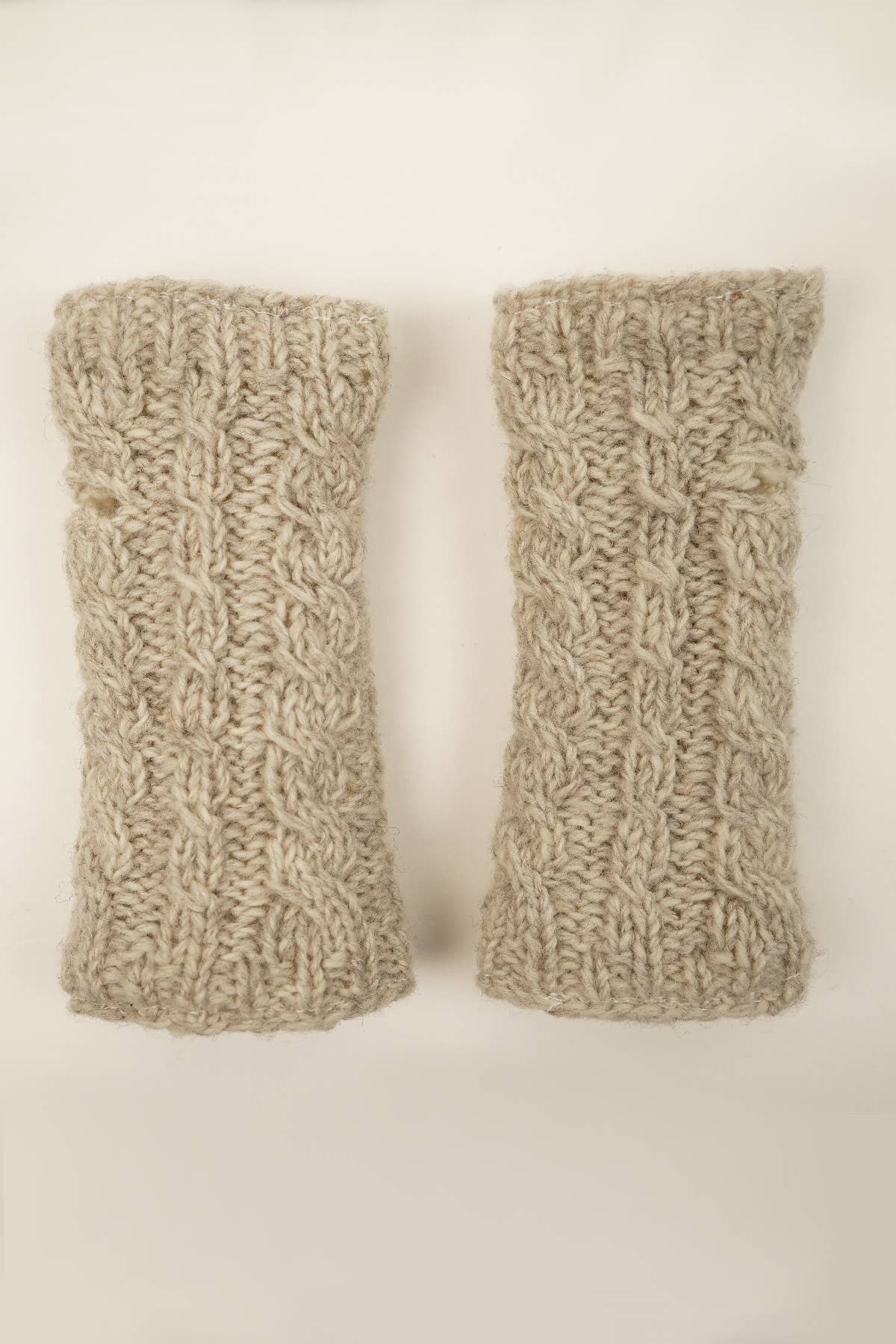 Chamonix - Cable Knit Sherpa Lined Wool Fingerless Gloves