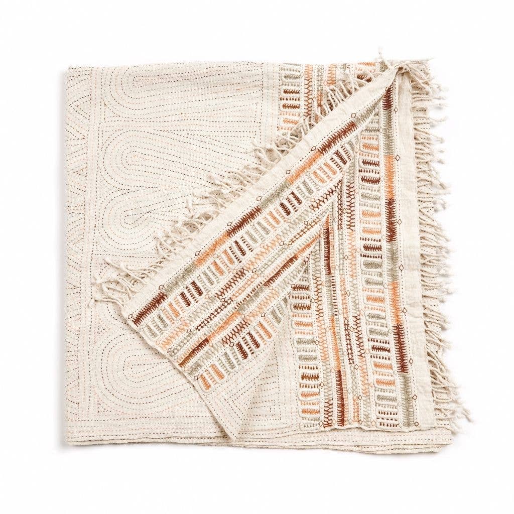 Unah Coral Organic Cotton Hand Embroidered Handloom Throw