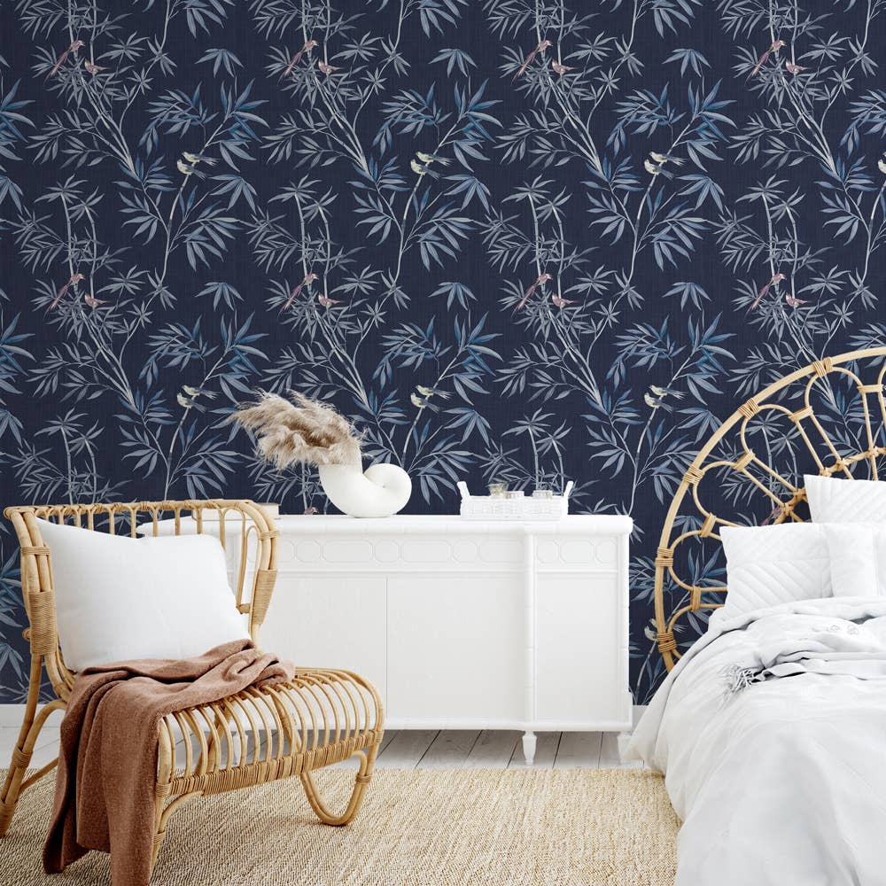 Bamboo Chinoiserie Nightfall P&S Wallpaper, 28 sq. ft.