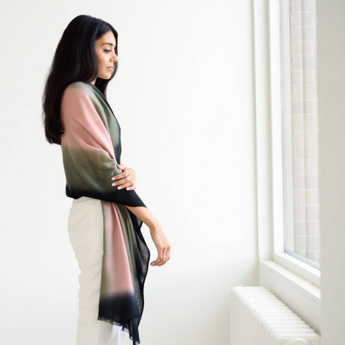 Iris Kiwi Cashmere Merino Handwoven Modern Artisanal Scarf