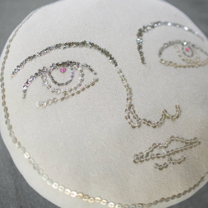 Full Moon Face Pillow- Handmade, Cotton-filled Cushion